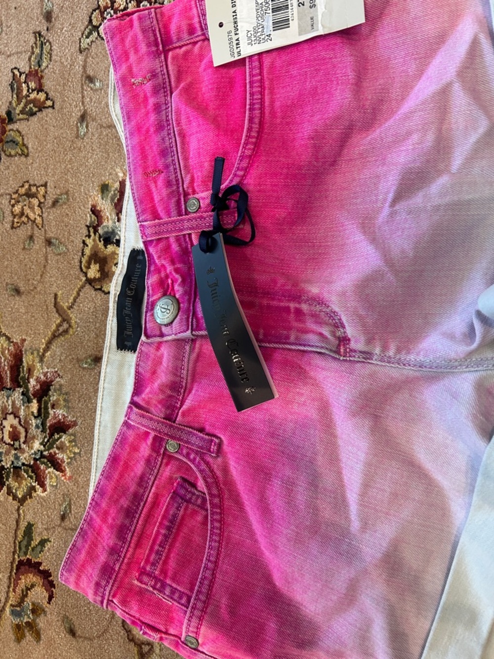 Juicy Couture Pink Dip Dyed Ombre Denim Roll-Cuff Shorts-27-NWT - Picture 4 of 9